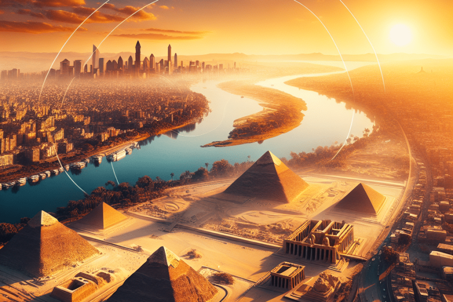 Pyramids of Giza and Nile River view on 7-Day Cairo and Luxor Tour from Singapore 2025/2026